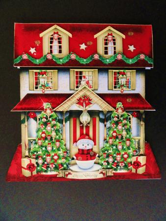 Christmas House with Snowman and Trees Card by Valerie Spowart