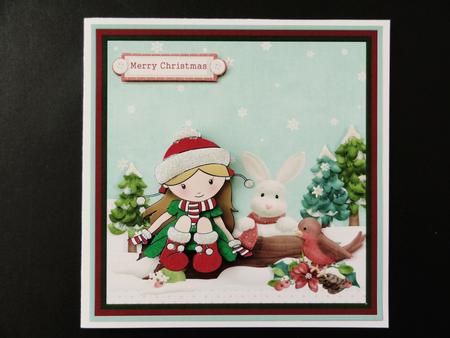 Snowgirl with Rabbit Friend 7x7 Card and Decoupage by Valerie Spowart