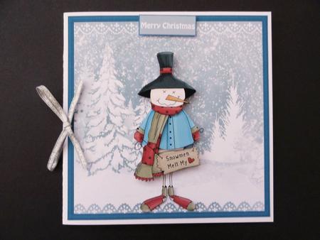 Snowmen Melt My Heart 7x7 Card with Decoupage by Valerie Spowart