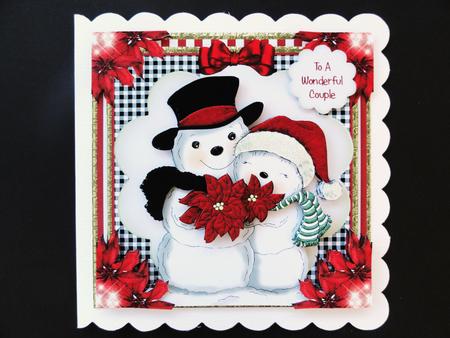 The Poinsettia Snowman Couple Card Front Kit by Valerie Spowart