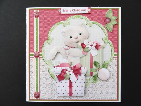 Kittens Baubles and Gifts 7x7 Card with Decoupage by Valerie Spowart