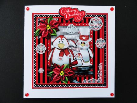 Christmas Penguins 8x8 Card Front by Valerie Spowart