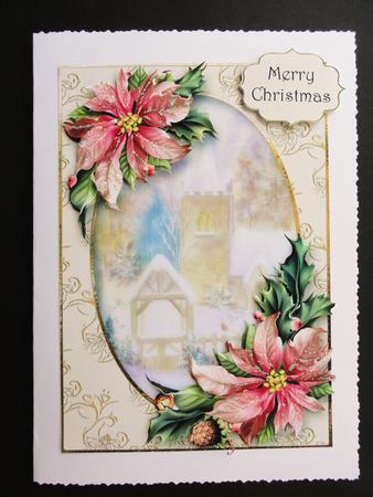 Beautiful Poinsettias & Snowy Church by Valerie Spowart