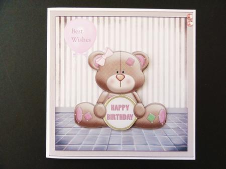 Birthday Bear 7x7 Card and Large Decoupage by Valerie Spowart