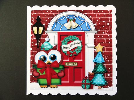 Little Owl's Present Christmas Door Quick Card 3D Decoupage by Valerie Spowart