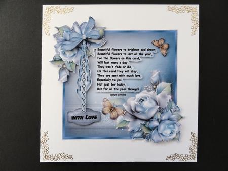 Blue Roses with Verse Topper by Valerie Spowart