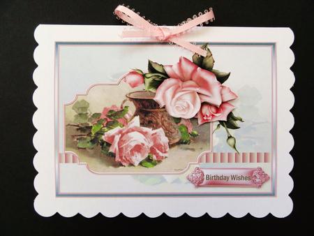 Pink Rose and Jug Card with Decoupage by Valerie Spowart