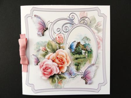 Rose Blush and Butterfly 7x7 Card with Decoupage by Valerie Spowart