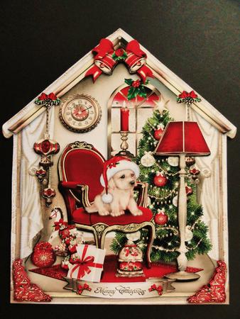Christmas Vintage Room with Cute Puppy Card Kit by Valerie Spowart