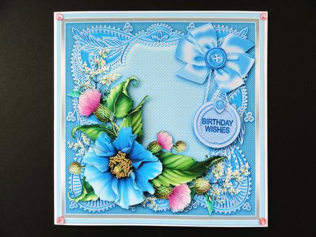Blue Poppies on a Lace Frame 8in x 8in Decoupage Mini Kit by Valerie Spowart
