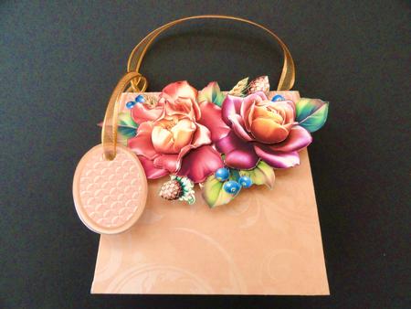Handbag Gift Box Scroll Pattern with Autumn Roses Decoupage by Valerie Spowart