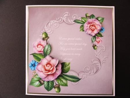 Pink Camellia 7x7 Card with Decoupage by Valerie Spowart