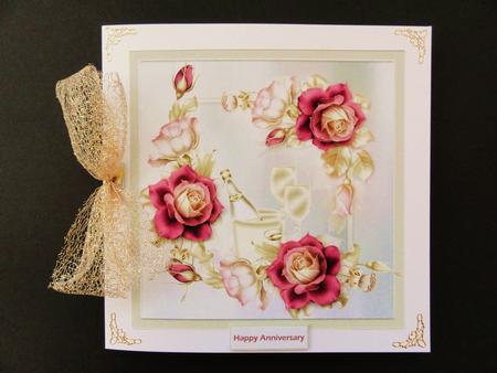 Anniversary Rose 7x7 Card with Decoupage by Valerie Spowart