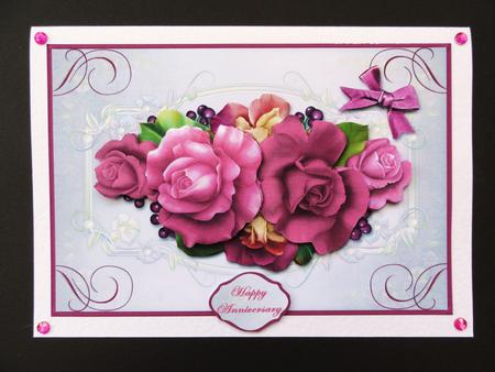 Cerise Rose Spray Large Card Front by Valerie Spowart