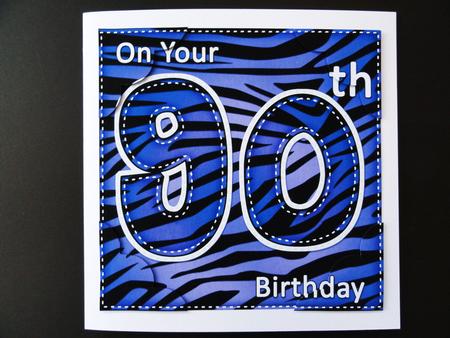 8 x 8 Fun Zebra Striped 90th Birthday Scalloped Topper by Valerie Spowart