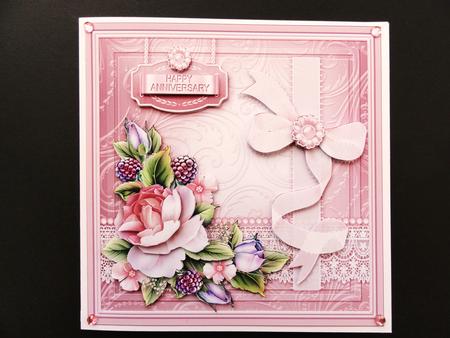 Pink Roses and Blackberries with Organza Bow 8x8 Decoup Mini by Valerie Spowart