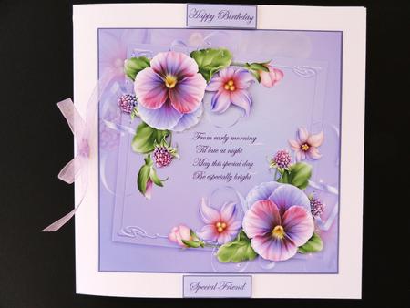 Summer Pansy 7x7 Card with Decoupage by Valerie Spowart