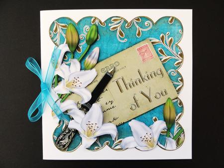 White Lily Teal Thinking of You Postcard Step by Step by Valerie Spowart