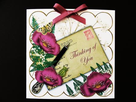 Cerise Poppies Thinking of You White 8in Decoupage Topper by Valerie Spowart