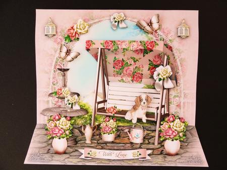 Beautiful Garden with Cream Swing Card by Valerie Spowart