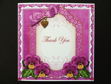 Cerise Pansy Thank You Fancy 7in Decoupage Topper by Valerie Spowart