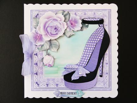 The Lilac Polka Dot Shoes Card Front Kit by Valerie Spowart