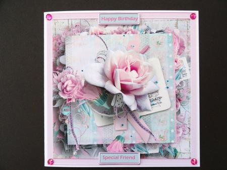 The Large Pink Rose 7x7 Card with Large Decoupage by Valerie Spowart