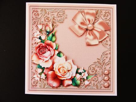 Peach Roses with Metallic Corners 8in x 8in Decoupage Kit by Valerie Spowart