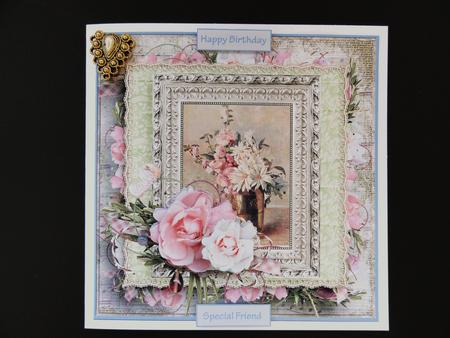 Vintage Vase of Flowers 8x8 Card with Decoupage by Valerie Spowart