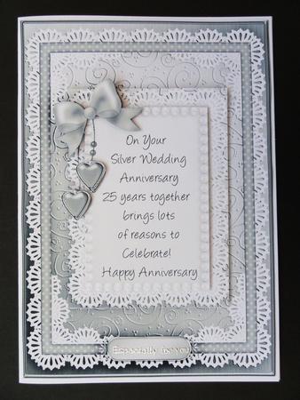 A5 Silver Wedding Lace and Pearls Quick Card with Pyramage by Valerie Spowart
