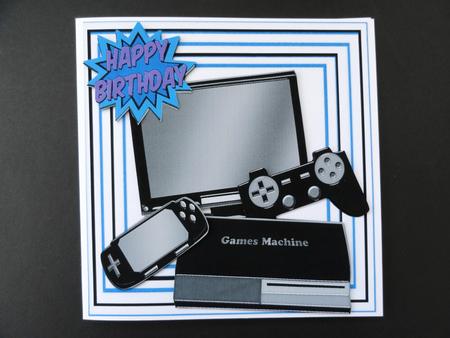 Games Machine, with Tv and Gadgets (blue Stripe 8x8 Mini Kit by Valerie Spowart