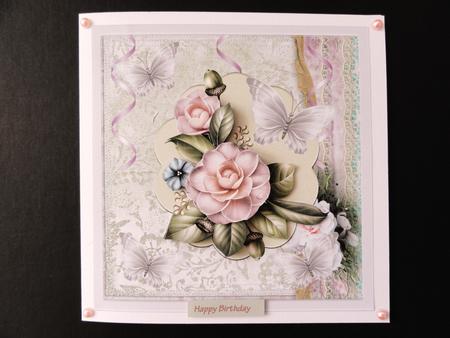 Camelia 7x7 Approx Card with Decoupage by Valerie Spowart