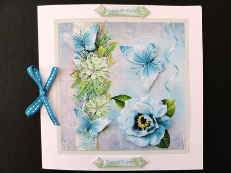 Blue Poppy 7x7 Card with Decoupage by Valerie Spowart