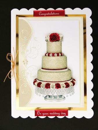 Wedding Cake - with Red & Cream Roses by Valerie Spowart