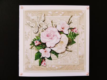 Pink and Cream Flowers Card Front by Valerie Spowart