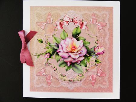 Pink Rose 7x7 Card with Decoupage by Valerie Spowart