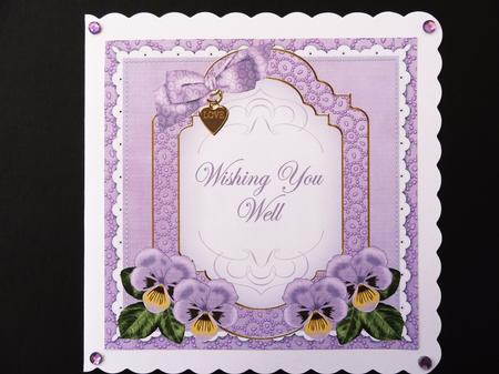 Lilac Pansy Wishing You Well Fancy 7in Decoupage Topper by Valerie Spowart