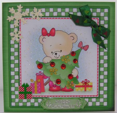 Cute Hunney Bear Rosie has a Christmas Tree - Cut and Fold Quick Card   by Valerie Swinglehurst