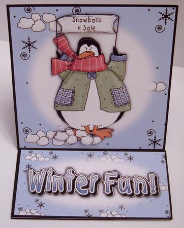 Brand New Penguin & Snowballs Christmas 5 Minute Easel Card by Valerie Swinglehurst