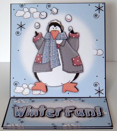 Brand New Penguin & Snowballs Christmas 5 Minute Easel Card by Valerie Swinglehurst