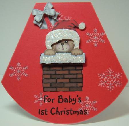 Santa Bear in Chimney Wobble Card 0 Babys 1st Christmas by Valerie Swinglehurst