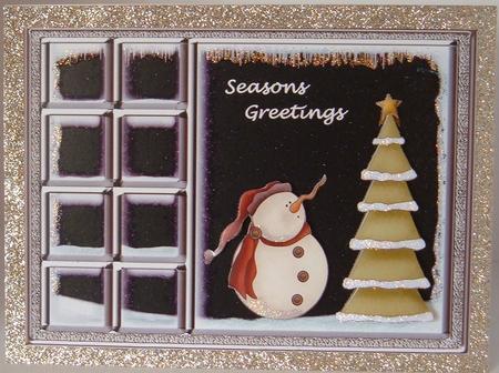 Christmas Window and Snowman Cardfront by Valerie Swinglehurst