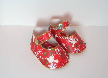Christmas Jumble 3D Baby Shoes in Red by Valerie Swinglehurst