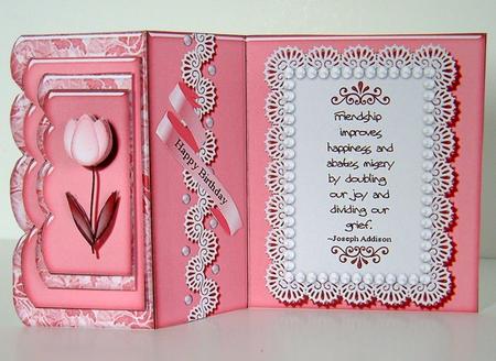 Pink Tulip Scalloped Tri-fold Edge Card by Valerie Swinglehurst
