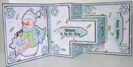 Winter Warmers Snowman Blue T-step Tri Fold by Valerie Swinglehurst