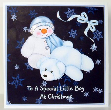Blue & White Snowman & Bear by Valerie Swinglehurst