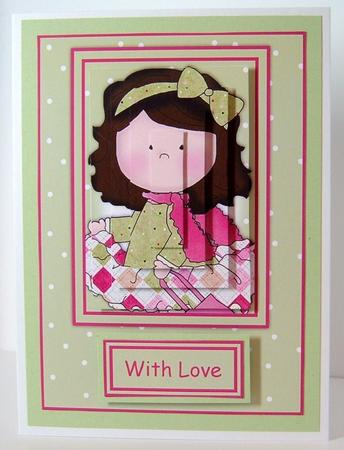 Le Chic Girl in Pinks & Greens Card Front & Pyramid by Valerie Swinglehurst