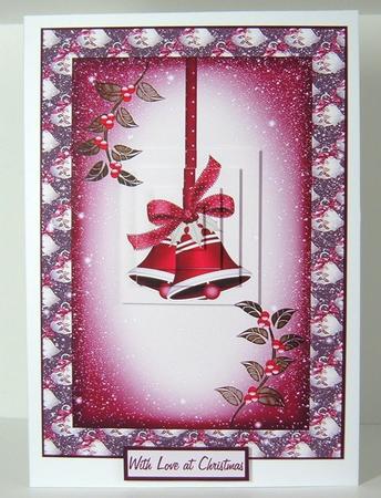 Xmas Bells Card Front with Pyramage by Valerie Swinglehurst