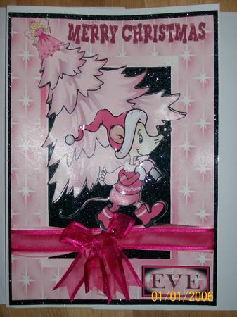 Mouse with Christmas Tree in Pink Star Frame A4 by Vanessa Powers