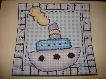 8 x 8 Baby Boy Boat Scalloped Corner Topper by Vasiliki Roussi